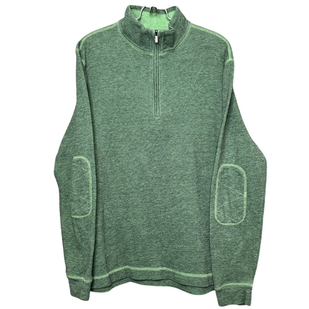 Bugatchi Uomo Men's Green Quarter Zip Pullover Sweater Long Sleeve Size L Casual